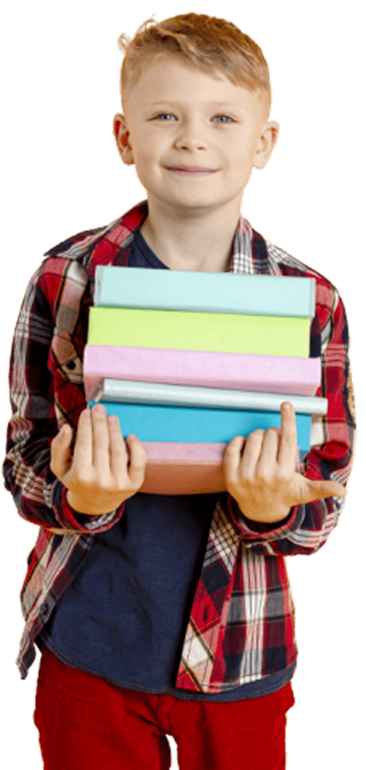Student with colorful books